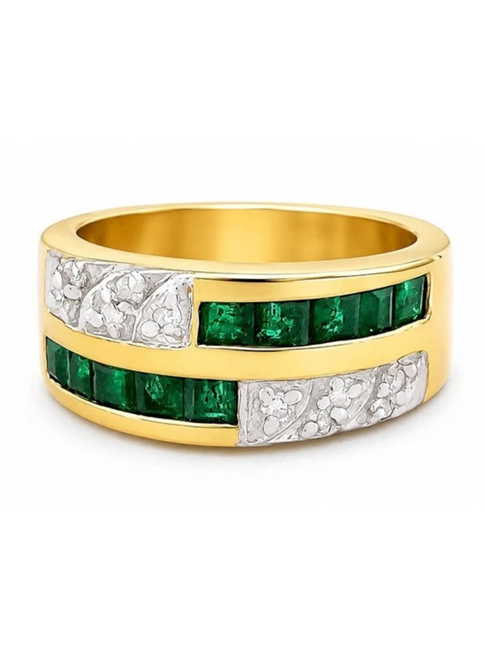 Genuine 1.20 Cts Emerald & Diamonds 14k Gold Ring